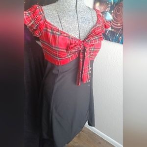 Red Plaid and Black Dress
